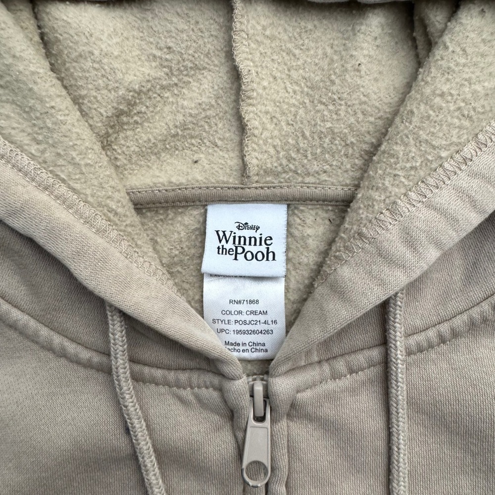 Disney Winnie the Pooh Eeyore Full Zip Hoodie Tan Beige Character Patch Large - Picture 5 of 16